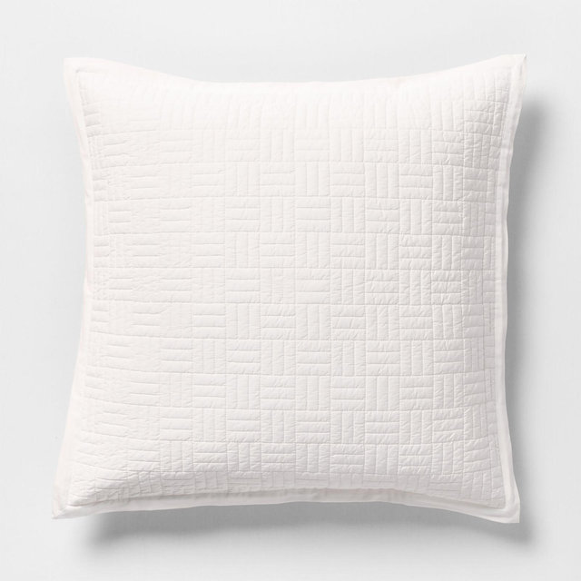 Serene Washed Organic Cotton Sateen Classic Stitch White Euro Bed Pillow Sham