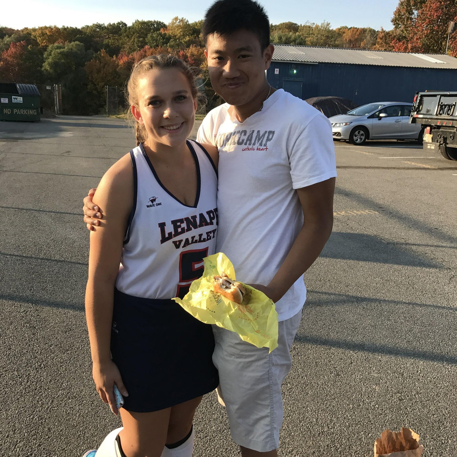 Our first hangout after the summer we met. Joe visited Nat at her field hockey game