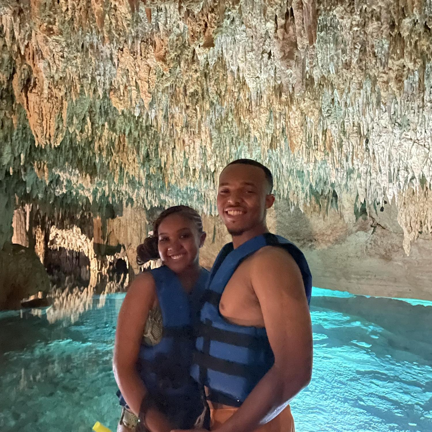 Us in a cenote in Mexico celebrating Candace’s CPA accomplishments