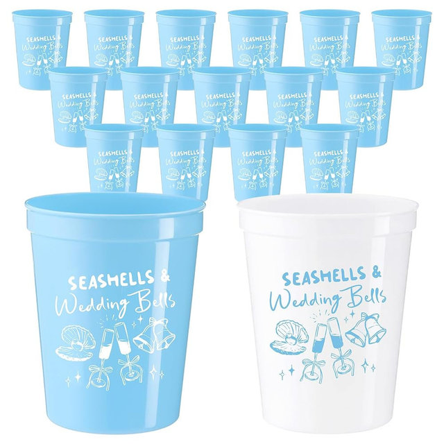 Skyley 16 Pcs Seashells and Wedding Bells Decor Beach Bachelorette Cups Last Toast on The Coast Party Decorations 16 oz Plastic Cups Supplies for Coastal Bachelorette Bridal Shower Party Favors