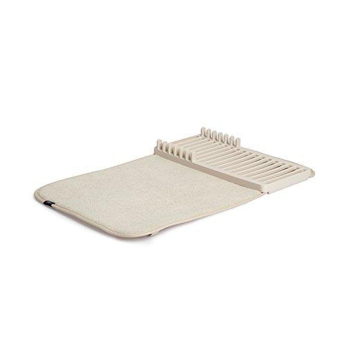 Umbra UDRY Rack and Microfiber Dish Drying Mat-Space-Saving Lightweight Design Folds Up for Easy Storage, Mini, Linen