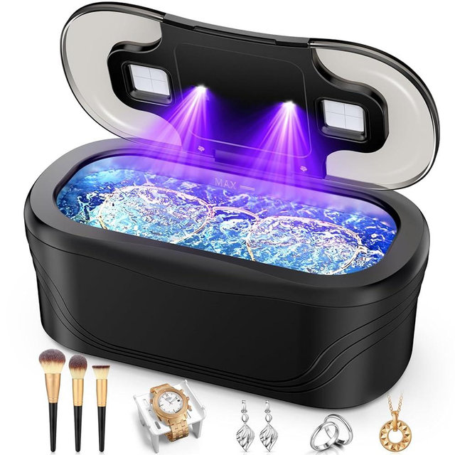 Ultrasonic Cleaner, 48KHz Jewelry Cleaner 400ML, Ultrasonic Retainer Cleaner for Eyeglasses Rings Watch Band Necklace Earing, Multi Deep Cleaning Modes, Black
