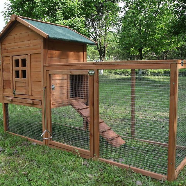 Outdoor Chicken Coop for 2-4 Chickens Wooden Hen House Poultry Pet Hutch Run Cage w/Waterproof Asphalt Roof, Ramp, Nesting Box, Wire Fence (80")