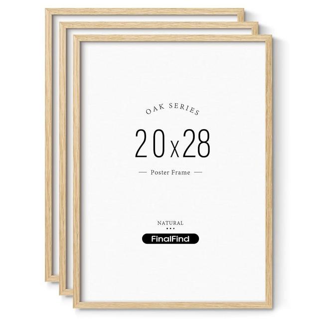 FinalFind Minimalist 20x28 Picture Frame Set of 3, Natural Solid Oak Wood 20x28 Poster Frame, Lightweight for Wall Mounting(3 Pack, Oak)