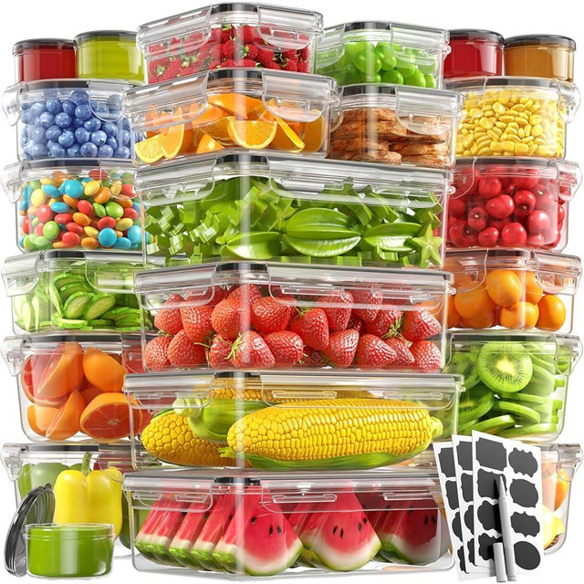 46 Piece Food Storage Containers with Lids(23 Containers & 23 Lids), BPA-Free Plastic Food Containers for Kitchen Storage and Organization, Leak Proof Meal Prep Container, Includes Labels & Pen