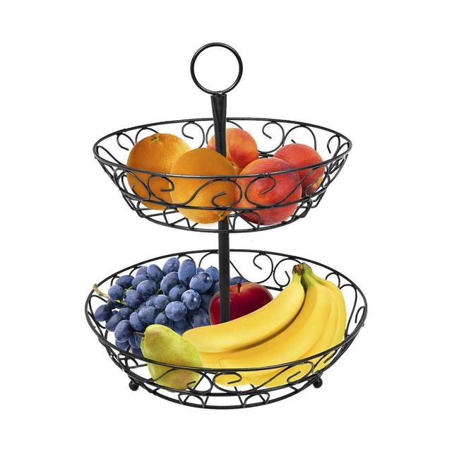 Sorbus 2-Tier Countertop Fruit Basket Holder & Decorative Bowl Stand Black