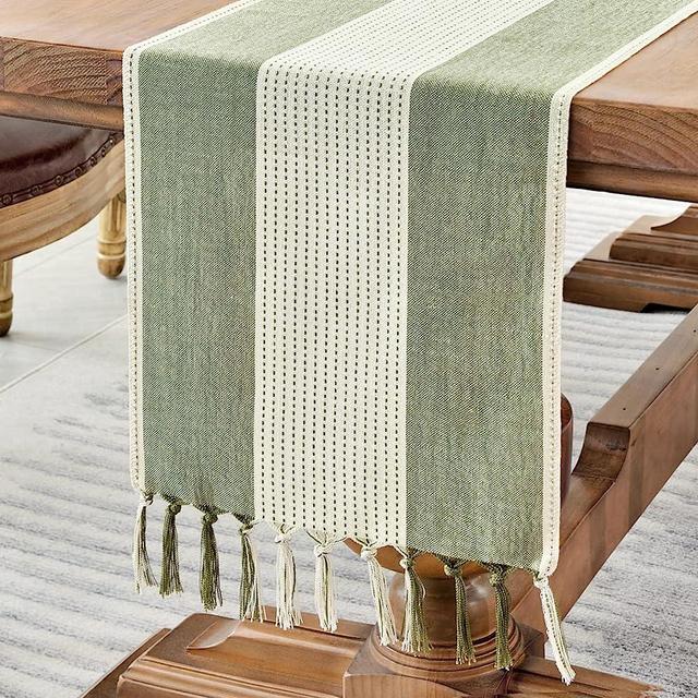 Wracra Linen Table Runner, Farmhouse Macrame Table Runners 72 Inches Long for Dining Table Decor, Wedding, Party and Dresser Decor (Sage Green,72")
