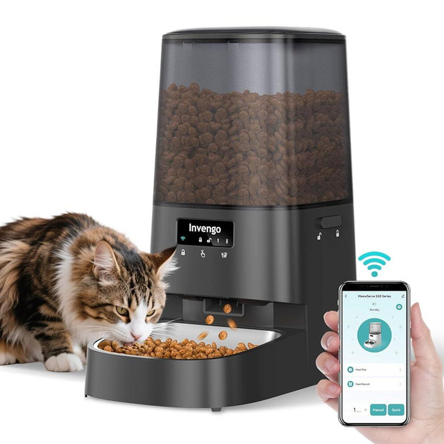 Automatic Cat Feeder with App Control, 5L Food Dispenser for Cats and Small Dogs, 2.4/5G Wi-Fi, Programmable Portions, Anti-Jam & Fresh-Lock, Stainless Steel Bowl, Easy to Clean