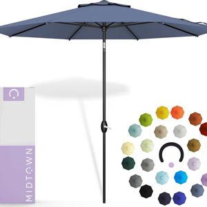 Midtown Umbrellas 10-Year-No-Fade - 9 Ft - UV Proof Light Navy Polyester Fabric - Umbrella Outdoor Patio, Auto-Tilt Aluminum Frame Patio Umbrella for Garden, Pool & Deck - Black Pole