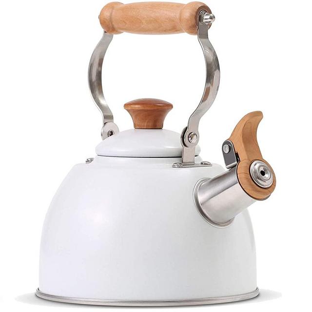 ROCKURWOK Tea Kettle Stovetop Whistling Teapot, Stainless Steel, 1.6-Quart White