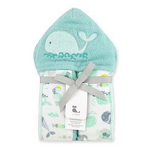 Just Bath by Just Born™ Size 0-9M Under the Sea Hooded Towel Wrap in Sea Glass