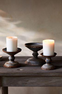 Aged Iron Pillar Candle Holder