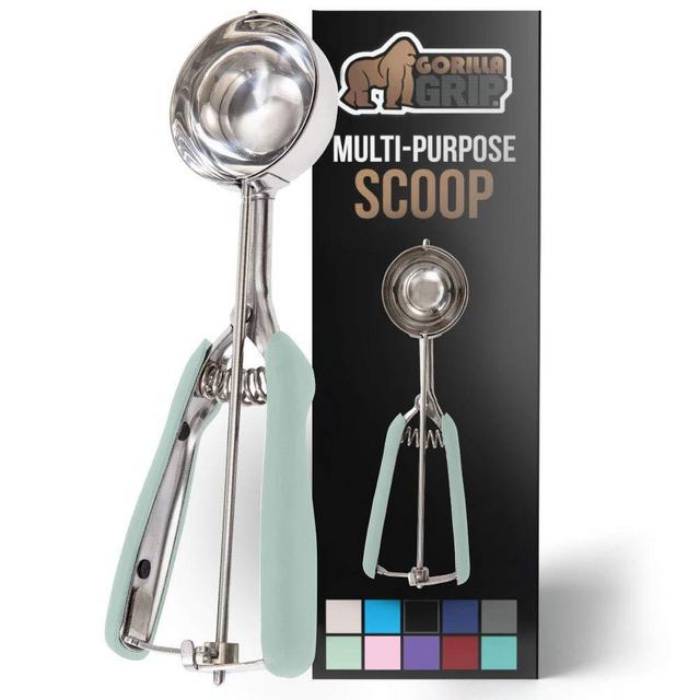 Gorilla Grip Premium Stainless Steel, Spring-Loaded Scoop for Fruit, Cookie and Ice Cream, Easy Squeeze and Clean Release, Comfortable Handle, Large 4 TBSP Scooper Size 16, Uniform Portions, Mint
