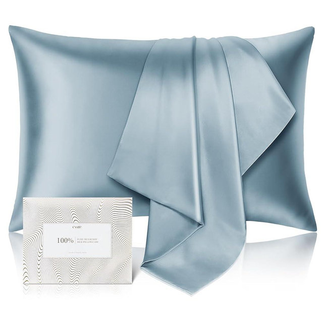 100% Pure Mulberry Silk Pillowcase for Hair and Skin - Allergen Resistant Dual Sides,600 Thread Count Silk Bed Pillow Cases with Hidden Zipper,1pc,Standard Size,Grey Blue