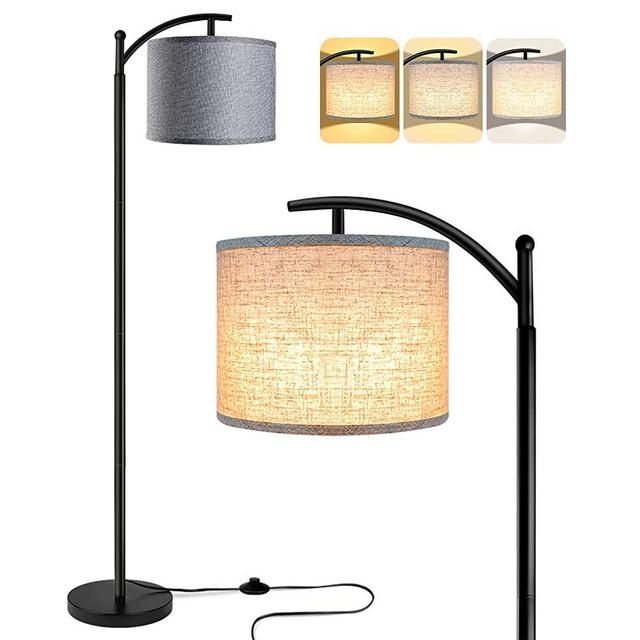 ROTTOGOON Floor Lamp with 3CCT LED Bulb, Lamp for Living Room with Gray Linen Lamp Shade, Modern Standing Lamp Floor Lamps for Bedrooms - Black