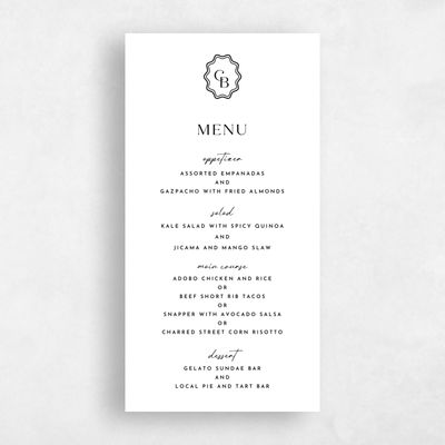 White Wedding Menu - Petra