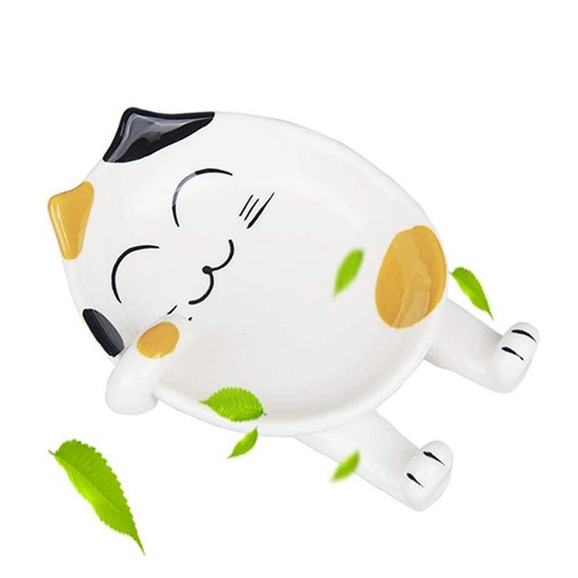 TOP-HILL Cat Cute Spoon Rest Ceramic, white cooking modern spoon rest holder for stove top kitchen counter, Animal Cat Shape spatula rest, Kitchen Counter,Stove Top (Yellow)