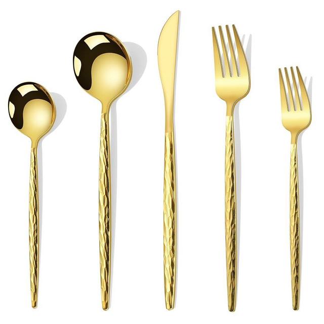 Joincook Hammered Gold Silverware Set,30 Piece Stainless Steel Flatware Set for 6,Modern Cutlery Set,Includes Spoon Fork Knives Set,Home Kitchen and Restaurant,Dishwasher Safe