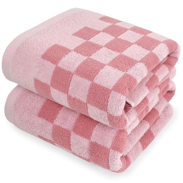 Jacquotha Soft Bath Towels for Bathroom(Pink Checkered), Quick Dry Towels Set of 2, Gifts for Women Girls, 27.5x55 Inches
