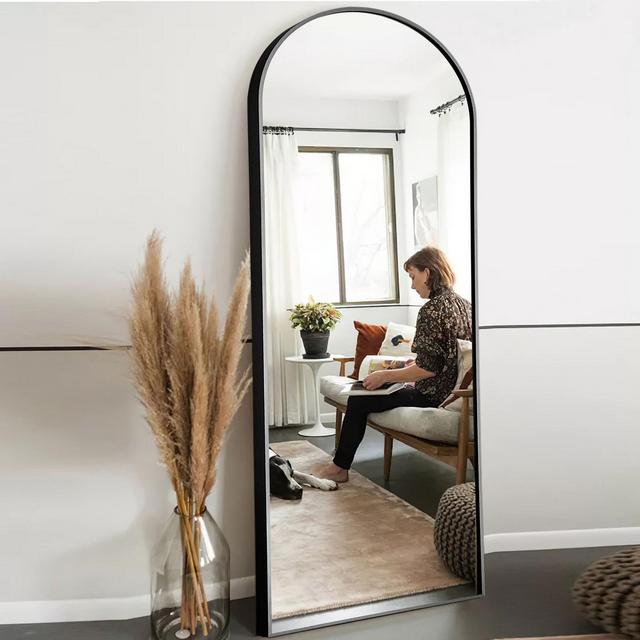 Neutypechic Metal Framed Arched Full Length Mirror Leaning Mirror - 64"x21",Black