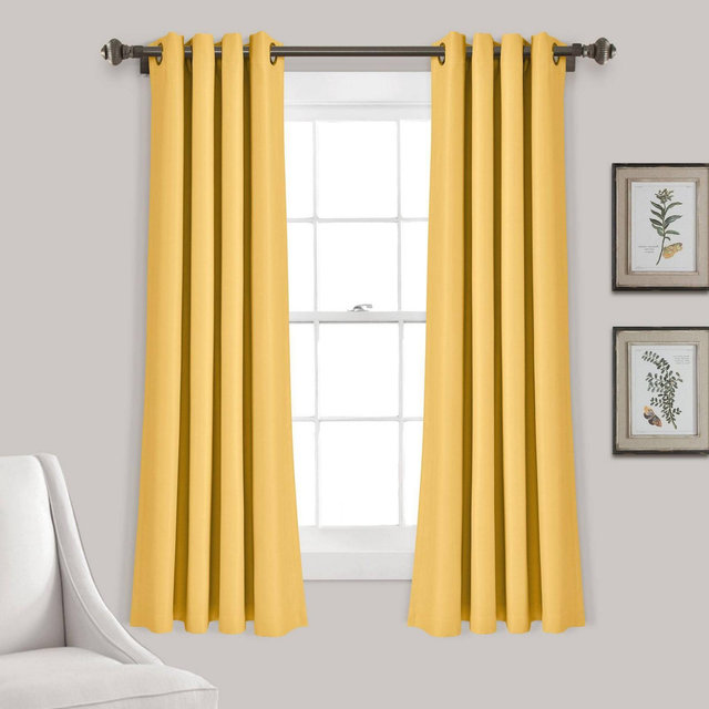 Set of 2 (63"x52") Insulated Grommet Blackout Window Curtain Panels Yellow - Lush Décor