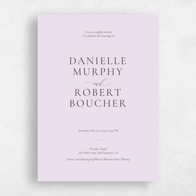 Light Lavender, Purple Wedding Invitation - Barnell Portrait