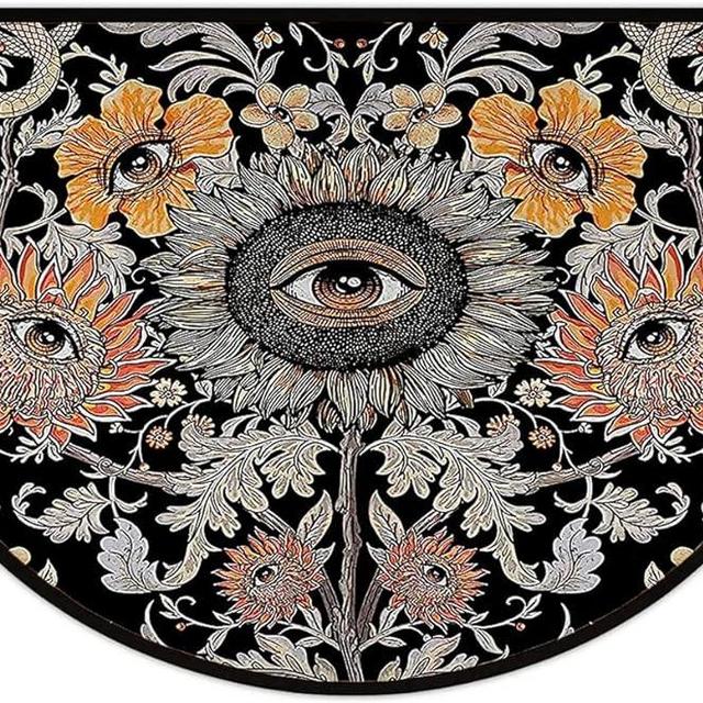 Apular Sunflower Trippy Floral Evil Eyes Half Round Door Mat Bath Mat Half Circle Area Rug Indoor Doormat Non Slip Bathroom Rugs Entrance Floor Mats Home Decor Rug for Kitchen 24×36in