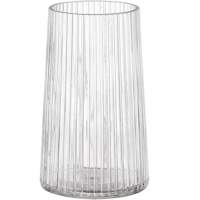 MARTAGE Clear Glass Vase for Flower, Small Glass Vase, Flower Vase for Bouquet, Modern Glass Vase, Ribbed Glass Vase for Living Room, Bedroom, Dinning Table, Office, Wedding, Centerpieces, 8-Inch