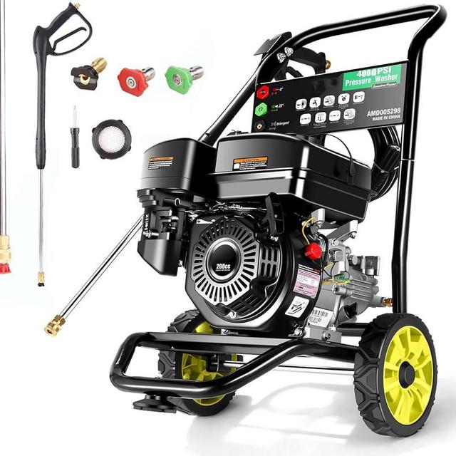 TEANDE 4000PSI Gas Pressure Washer, 2.6GPM Commercial Power Washer Gas Powered, 208cc 7.0 HP Engine, Includes 3 QC Nozzles, 25’ Hose, EPA/CARB/ETL Compliant