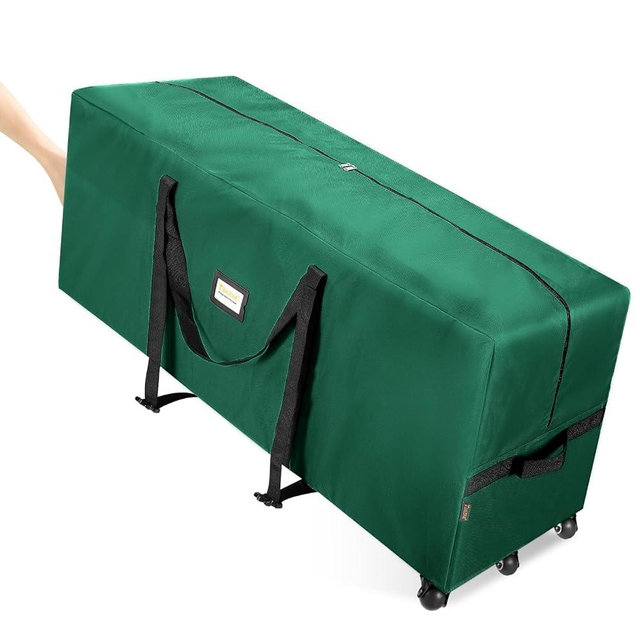 BALEINE 9 ft Rolling Christmas Tree Storage Bag, 3 Swivel Wheels for Easy Moving, Heavy Duty 600D Oxford Fabric Extra Large Artificial Christmas Tree Bag with Reinforced Carry Handles (Green)