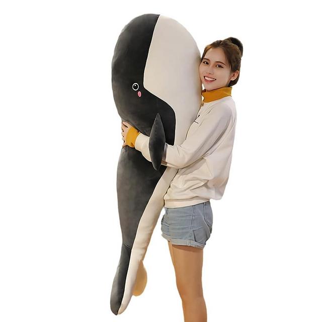 CHDGIOHA Blue Whale Stuffed Animal, Large Stuffed Animals, Cute Whale Plush Toy, Super Soft Blue Whale Long Plush Body Pillow, Toy Gift for Girls Boys 47.2IN (Black,X-Large)