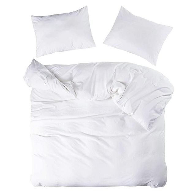 Wake In Cloud - White Duvet Cover Set, 100% Washed Cotton Yarn Dyed Plain Solid Color, Comfy Bedding with Zipper Closure Corner Ties (3pcs, California King Size)