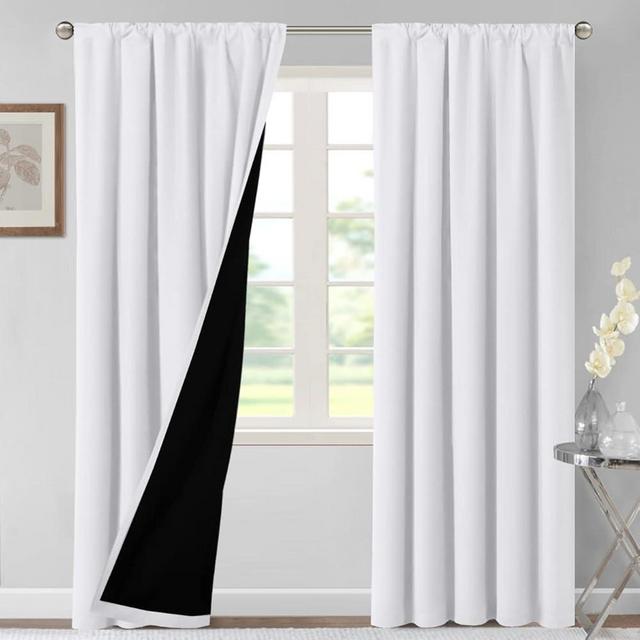 H.VERSAILTEX 100% Blackout Curtains for Bedroom Thermal Insulated Curtains & Drapes Blackout Curtains 84 Inches Long Rod Pocket Curtains for Living Room with Black Liner 2 Panels Set, Pure White