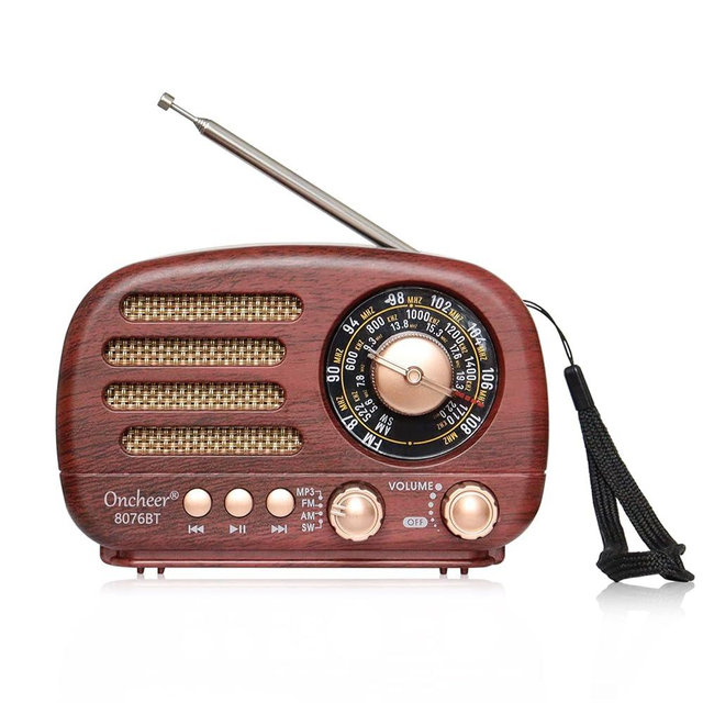 Oncheer Portable Vintage Radio Retro Bluetooth Speaker, FM/AM/SW Old Fashion Classic Style, Adjustable Antenna, Rechargeable Battery Powered & USB Charging, Support TF Card, USB Mp3 Playing Music