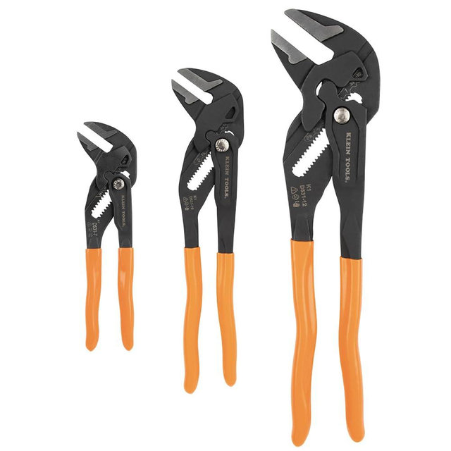 Klein Tools D53103KIT Adjustable Pliers Wrench Set, Compact High-Leverage Parallel Smooth Jaw Pliers, 7-Inch, 10-Inch and 12-Inch, 3-Piece