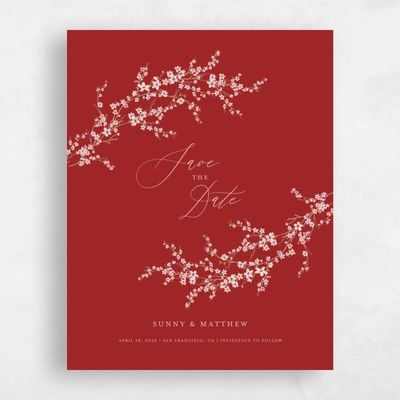 Dark Red Wedding Save the Date - Sakura Portrait