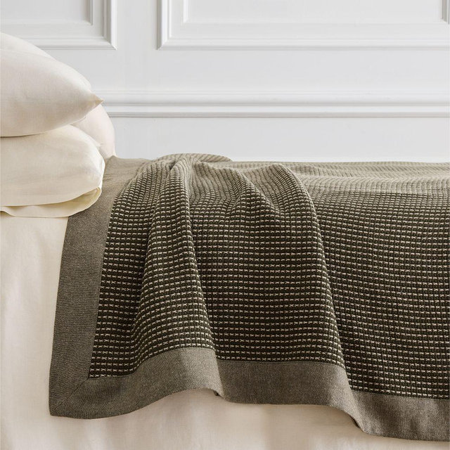 Two Tone Cotton Linen Blanket, F/Q, Dark Olive