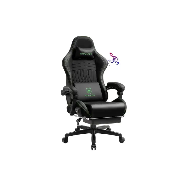 Gtplayer Pro Gaming Chair with Footrest, Dual Bluetooth 5.1 Speakers PVC Leather Recliner, Green