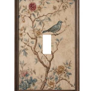 Decorative Art Light Switch Cover - Single Toggle - Vintage Antique Azure Blue Bird 1 Gang Single Toggle Outlet Wall Plate Switchplate Electrical Faceplate for Home,BathRoom & Living Room Decor