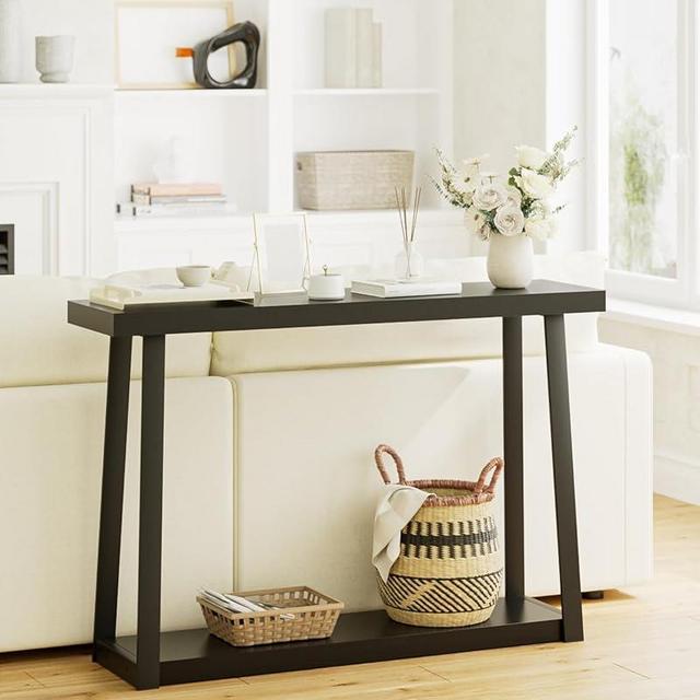 Masupu Console Table with Storage, Sofa Table with Shelf, Narrow Entryway Table for Hallway, Behind The Couch, Living Room, Foyer, Black