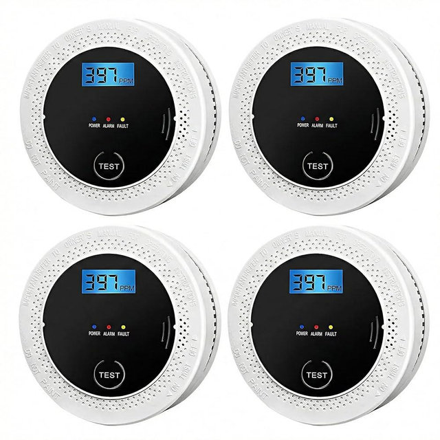 4-Pack Smoke Detector Carbon Monoxide Detector Combo with LCD Display, 85dB Alert, Battery-Powered Smoke & CO Alarm for Home, Kitchen, RV Safety