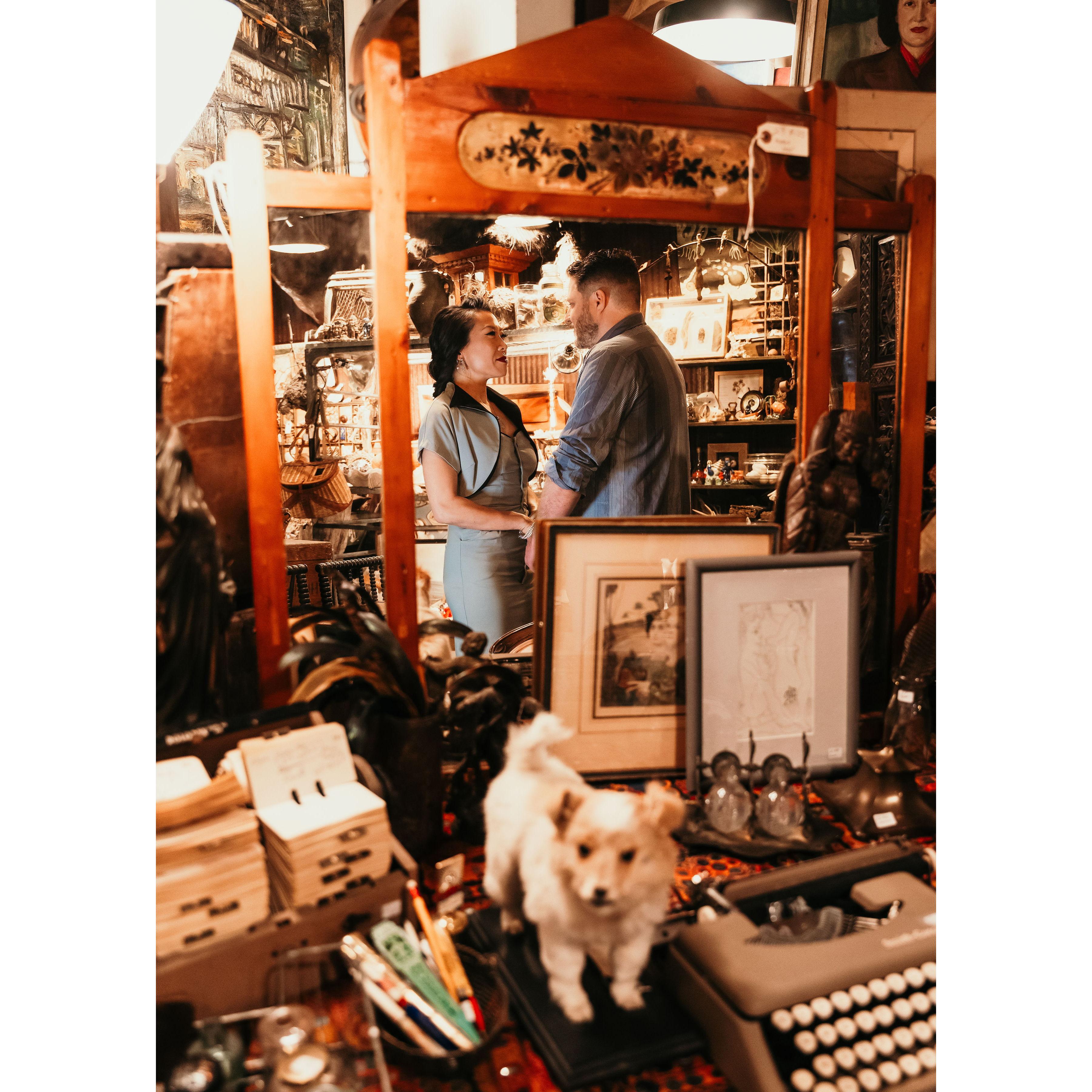 A dried dog espies the couple, wishing to play.