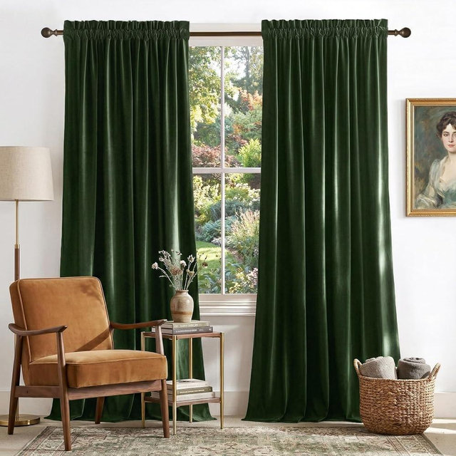 NICETOWN Olive Green Velvet Curtains 96 inch Long for Living Room, Thermal Insulated Energy Saving Super Soft Calming Luxury Blackout Window Treatments for Bedroom Elegant Decor, 52 Wide 2 Panels