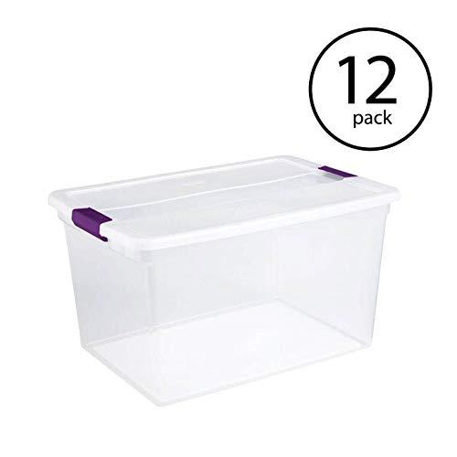 STERILITE 66-Quart Clear Plastic Latching Handle Nesting Storage Container Tote, 12 Pack