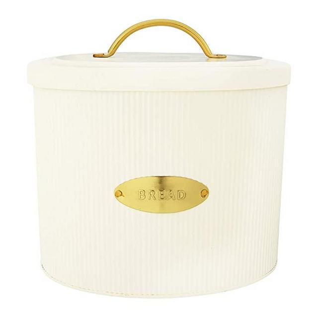 Creative Co-Op DF2516 Oval Metal Lid Bread Box, Off-White