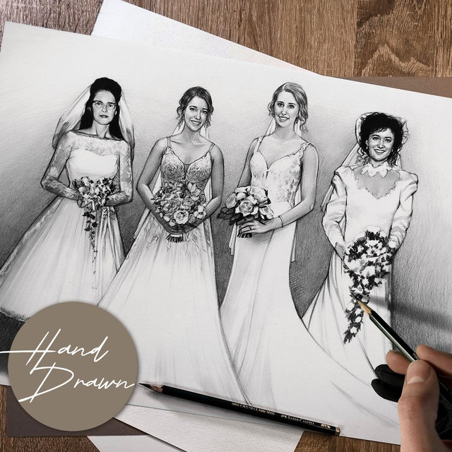 Mother of the bride custom gift, Custom generational wedding portrait from photo, personalised wedding gift for mom, grandmother, MOB