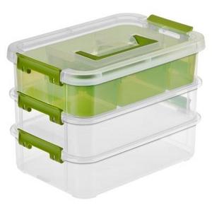 Sterilite® Stack & Carry Tray Organizer Storage Tote 3 Pc. - Clear with Green Latch