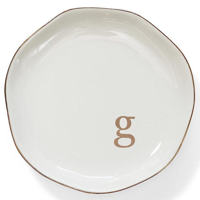 HOME SMILE Initials Ring Dish Jewery Tray with Personalized G-Monogrammed Engagement Wedding Gifts for Friends,Sister,Birthday Christmas Gifts for Women,Ceramic White
