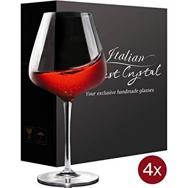 Crystal Red Wine Glasses Set of 4, Hand Blown Burgundy Glasses, 100% Free Lead - Light, Clear, Ultra-thin, Exquisite and Safer package for Best Wine tasting, Christmas, Anniversary, Birthday, 21 oz