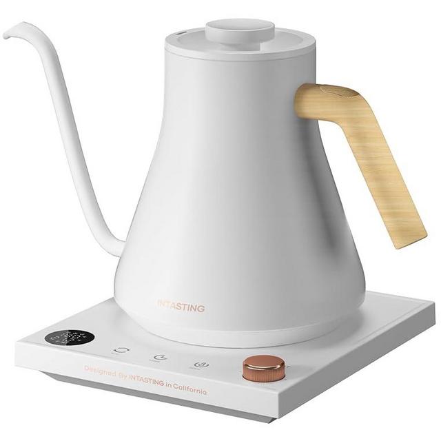 INTASTING Electric Kettles, Gooseneck Electric Kettle, ±1℉ Temperature Control, Stainless Steel Inner, Quick Heating, for Pour Over Coffee, Brew Tea, Boil Hot Water, 0.9L White